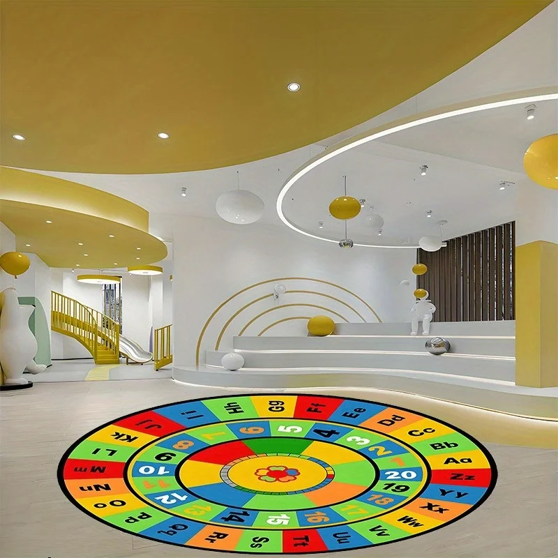 Alphabet Number Learning Round Rug Flannel Educational Kids Play Mat Preschool Floor Carpet Toddler Room Area Rugs Non Slip