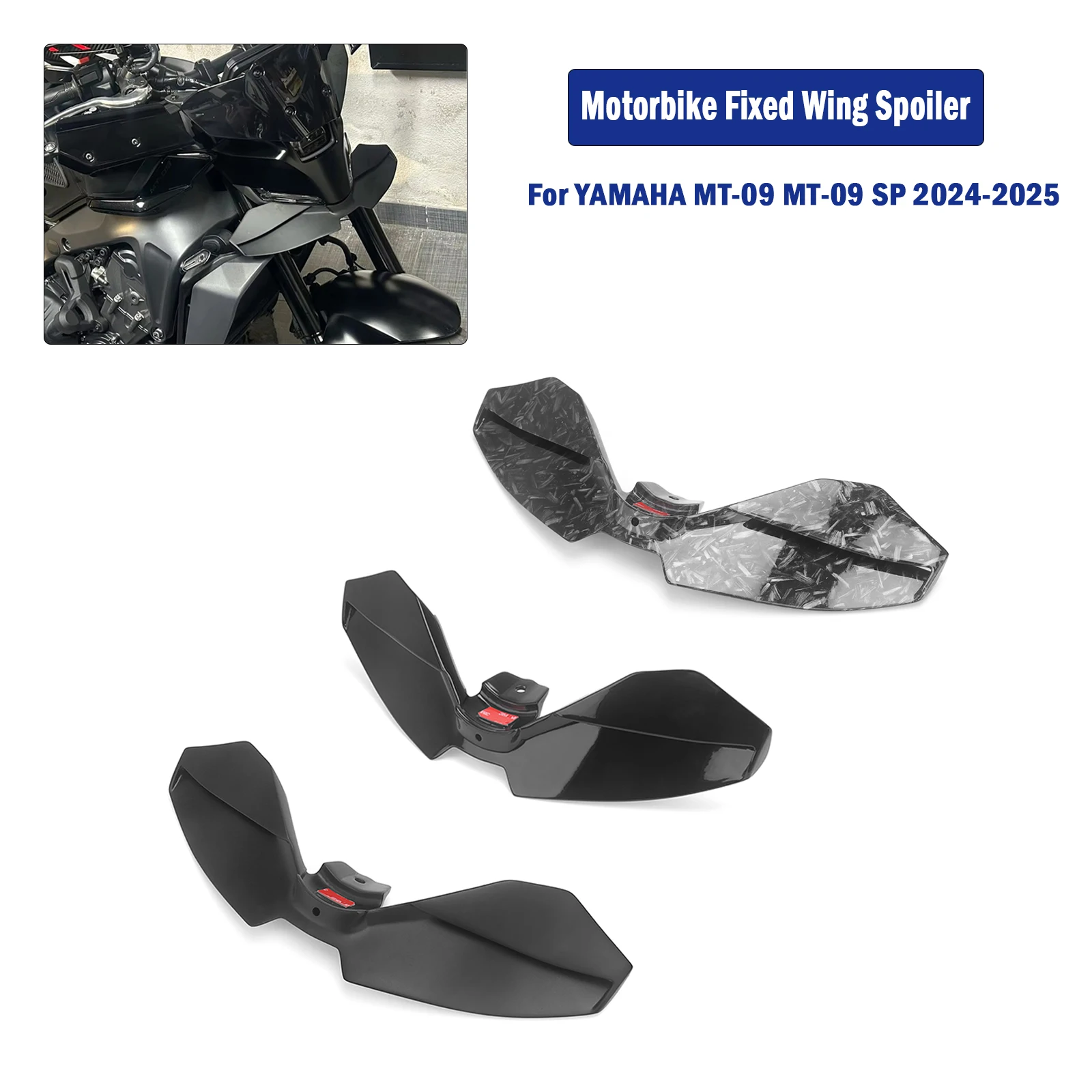 Motorrad-Zubehör MT09 Feste Flügelverkleidung für Yamaha MT-09 2024 2025 Kleine Winglets Spoiler Aerodynamischer Flügel Carbon-Lackierung