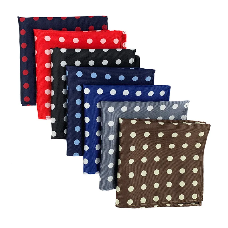 Fashion 25cm*25cm Silk Pocket Square For Mens Red Orange Paisely Polka Dots Handkerchief Suit Wedding Party Chest Towel Hanky