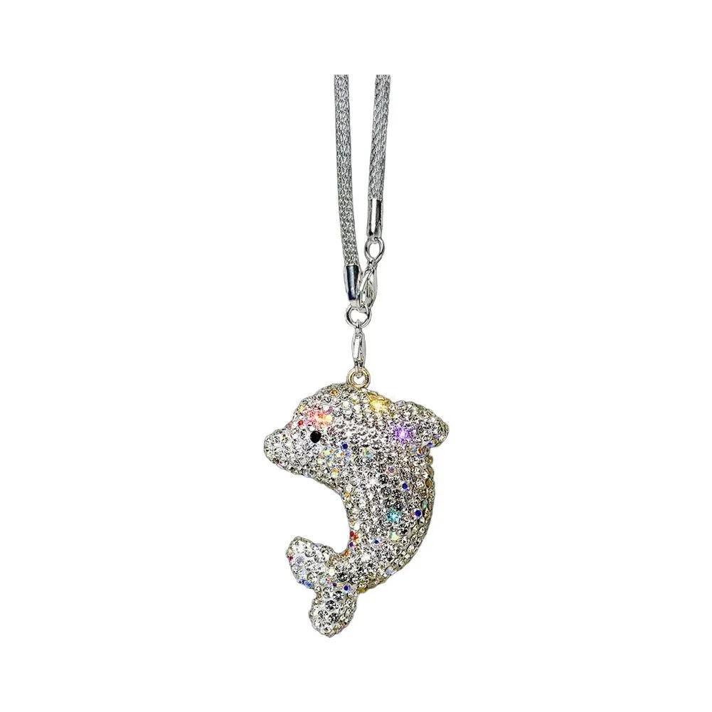 Ceramic Clay Car Pendant with Sparkling Rhinestones for Rearview Mirror 5.3x4cm Compact Auto Interior Decoration
