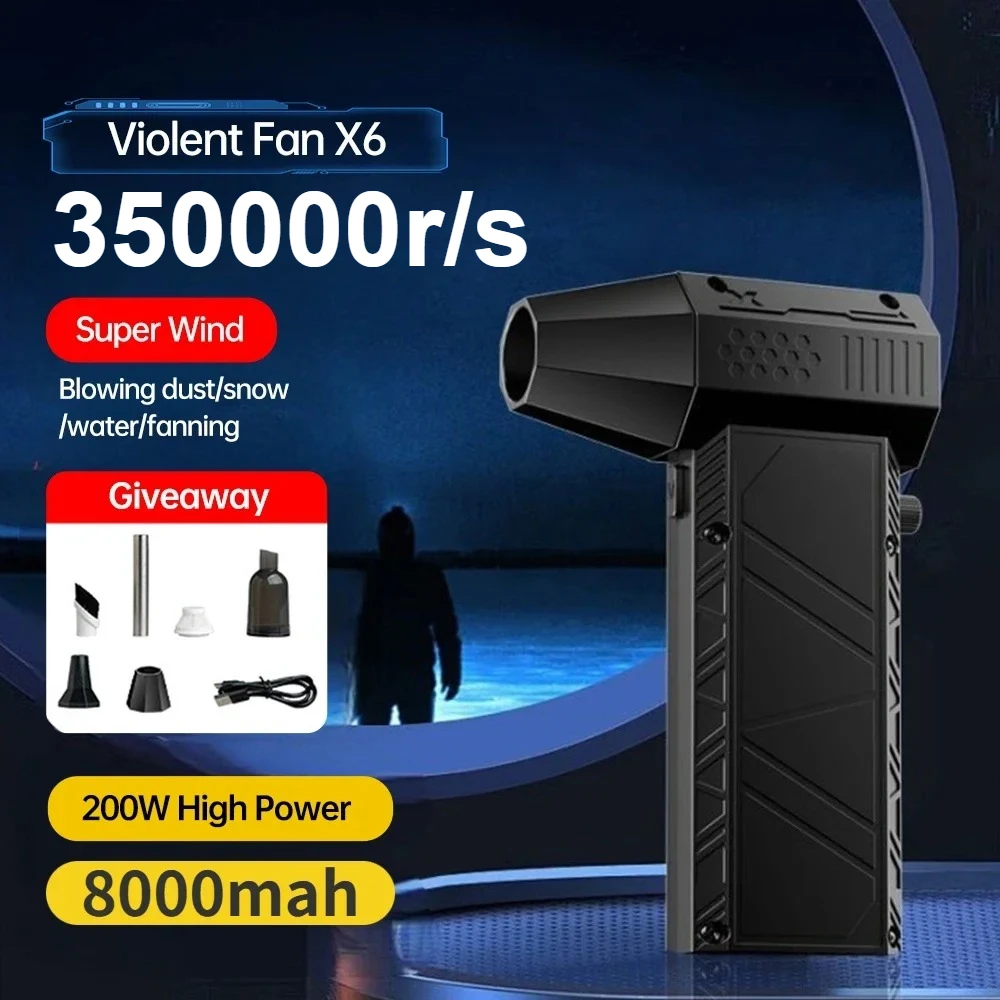 

350000RPM X6 Violent Fan Powerful Air Blower Vacuum Dust Cleaner Type-C Charging Strong Winds 53m/s Brushless Turbo Jet Blower