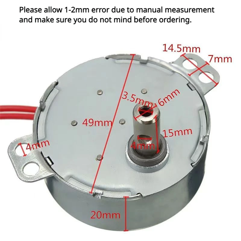 Stable Synchronous Motor 5-6 r/min Pro TYC-50 AC 220V 12V 50/60Hz Torque 4KGF.CM 4W CW/CCW Microwave Turntable for Electric Fan