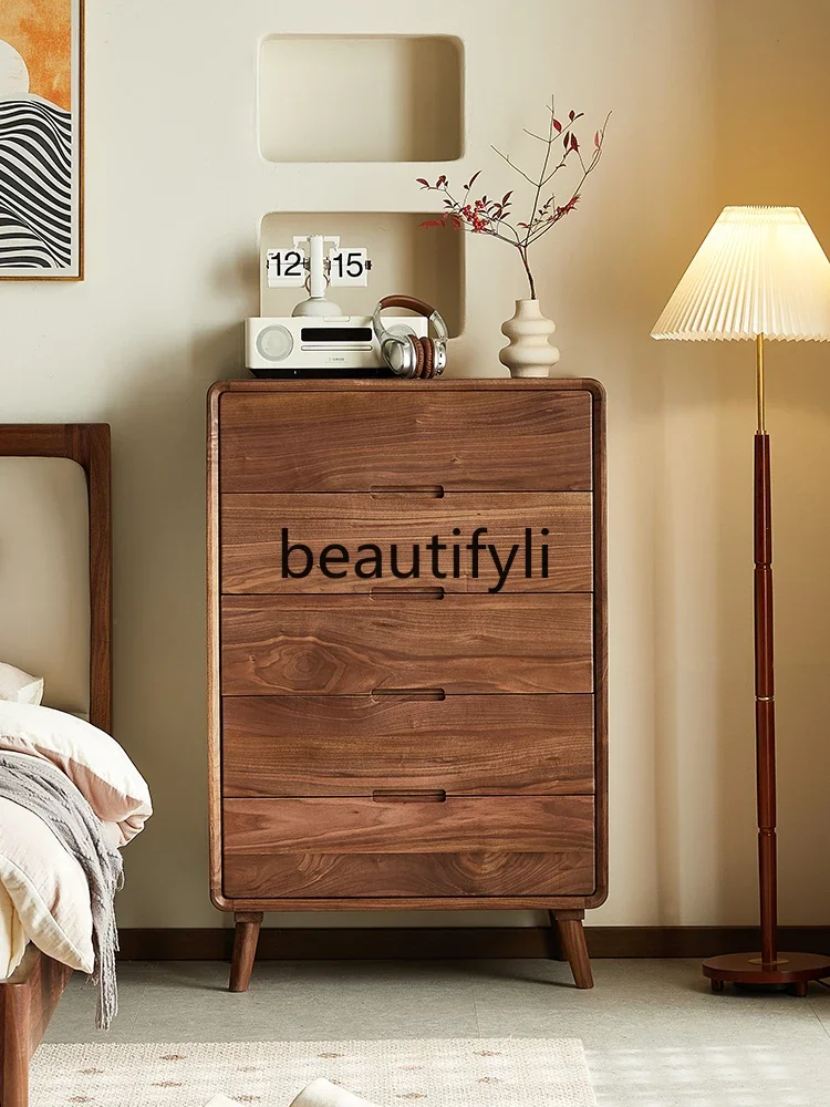 

A26 North American black walnut solid wood chest, Nordic simple locker, living room storage cabinet
