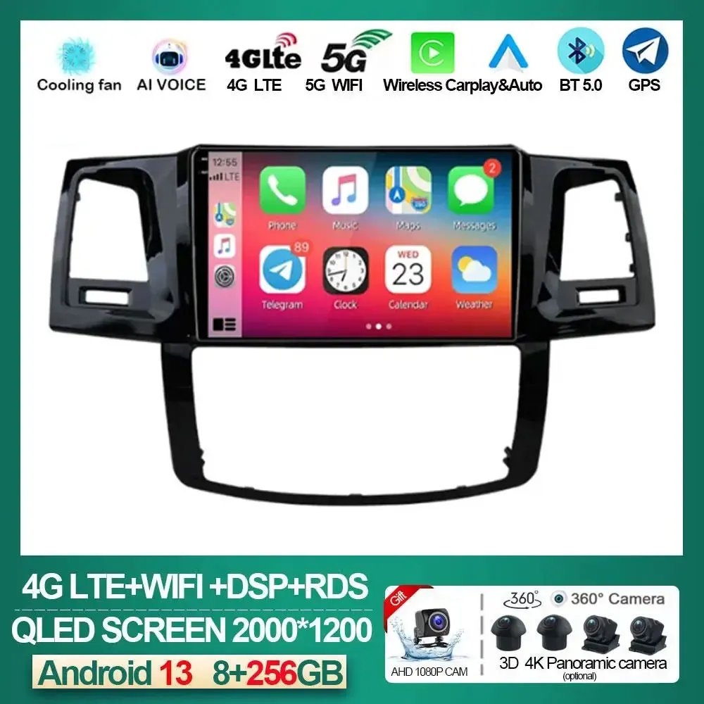 

Android 13 2din Carplay Car Radio for Toyota Fortuner HILUX Revo Vigo 2007 - 2015 Multimedia Video Player Stereo GPS NO DVD 2DIN