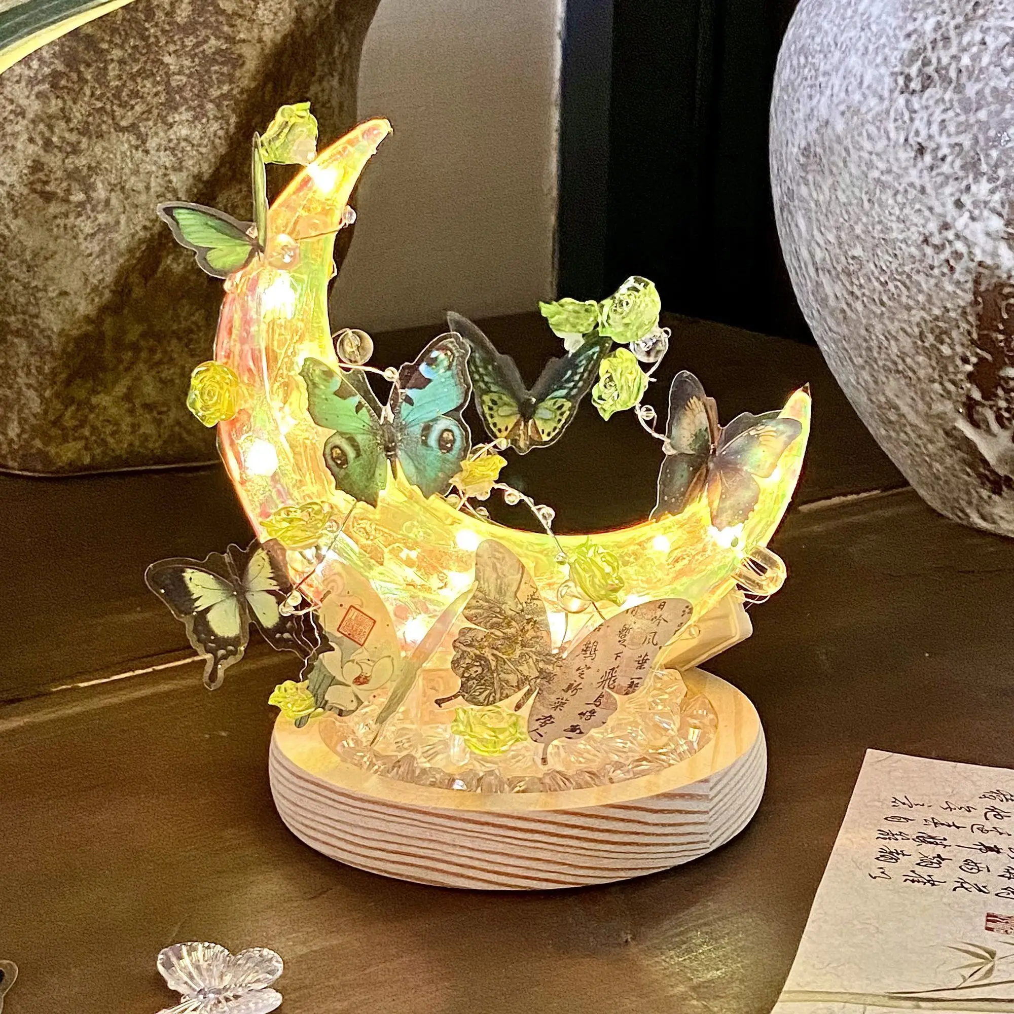 Niche creative design DIY ambient light dream butterfly moon flower light bedroom warm and romantic decoration