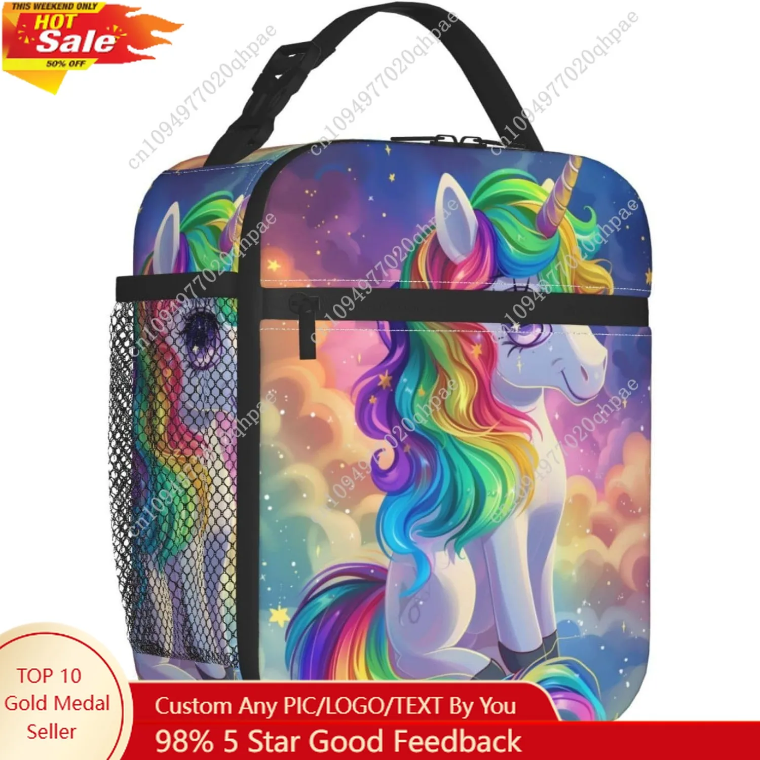 

Insulated Lunch Box for Girls Women Adults Unicorn Lunch Bag for Work,Picnic,School,Travel,Hiking, Beach or Fishing Polyester Ra