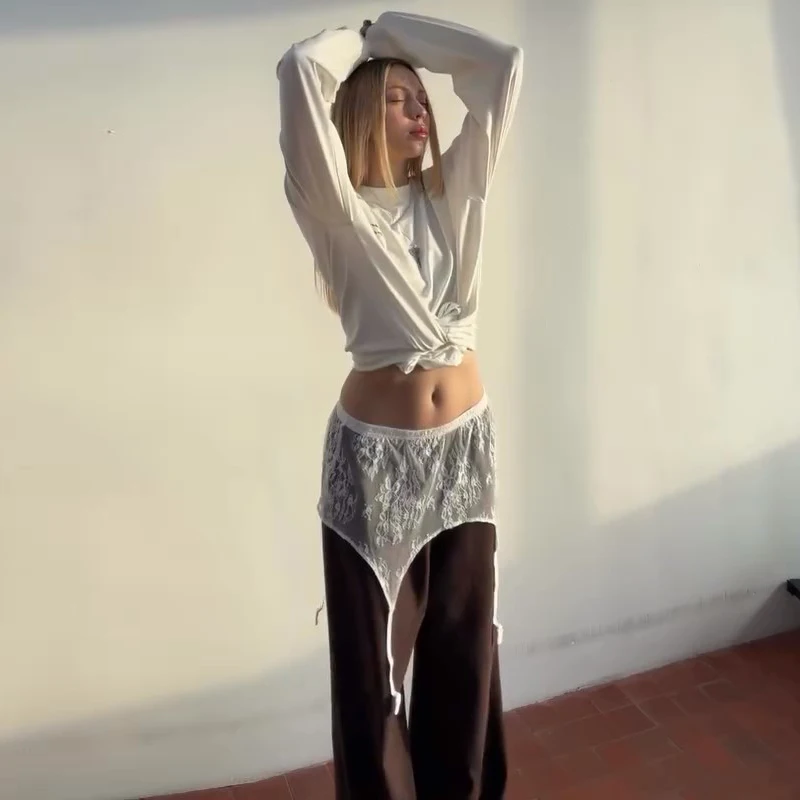 Modischer Spitzenrock für Damen, Kurzer Schwarzer Rock mit Hoher Taille, Transparenter Loser Rock, Frühjahr/Sommer 2026 Streetwear Damenröcke – Detail 1