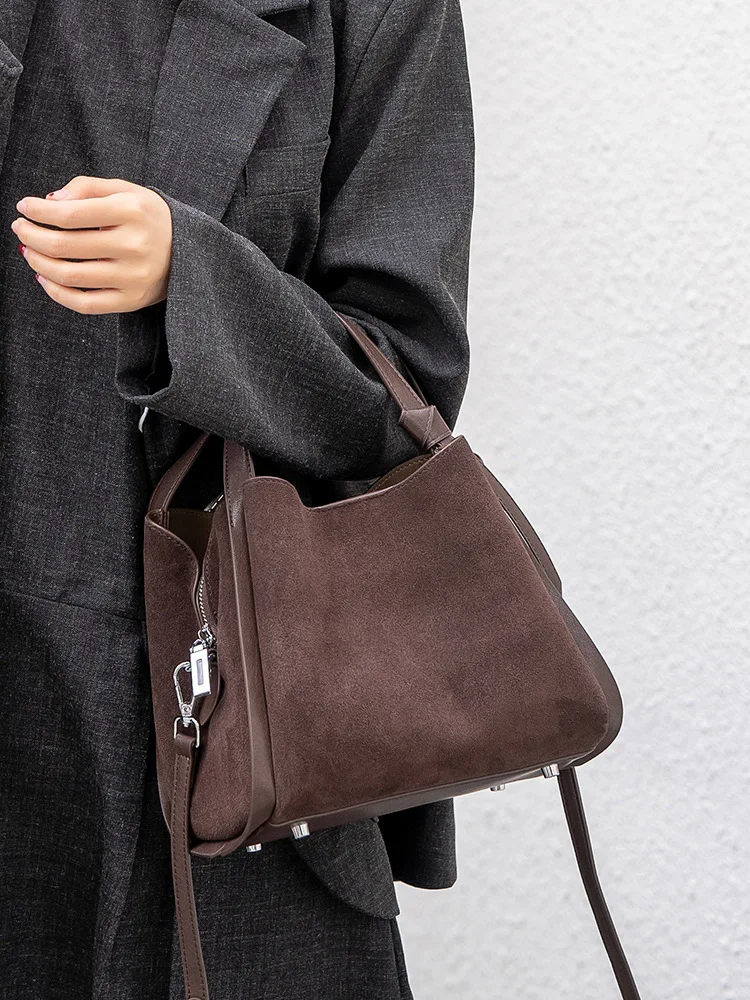 

Niche Design Women Bag Retro Frosted Cowhide Bucket Bag Korean Version Of The Versatile Practical Handbag Fashion Women Bag