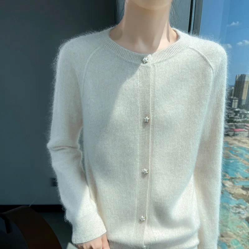 Cárdigan de punto de Cachemira de visón para mujer, suéter con cuello redondo, opciones multicolores holgadas a la moda para otoño e invierno, 100% nuevo producto