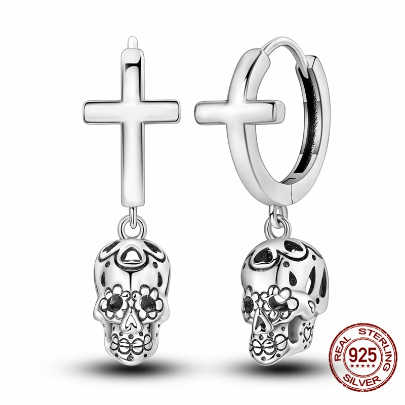 

Hot Selling 925 Sterling Silver Hoop Cross And Skull Earrings for Women Pretty Wedding Holiday Jewelry Gifts