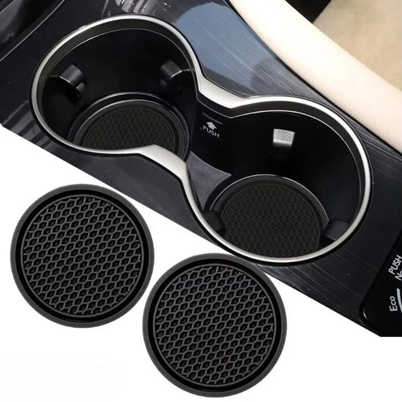 2PCS Black Car Auto Cup Holder PVC Anti Slip Insert Coasters Pads Interior Accessories Universal Fits Perfectly for Most Cups