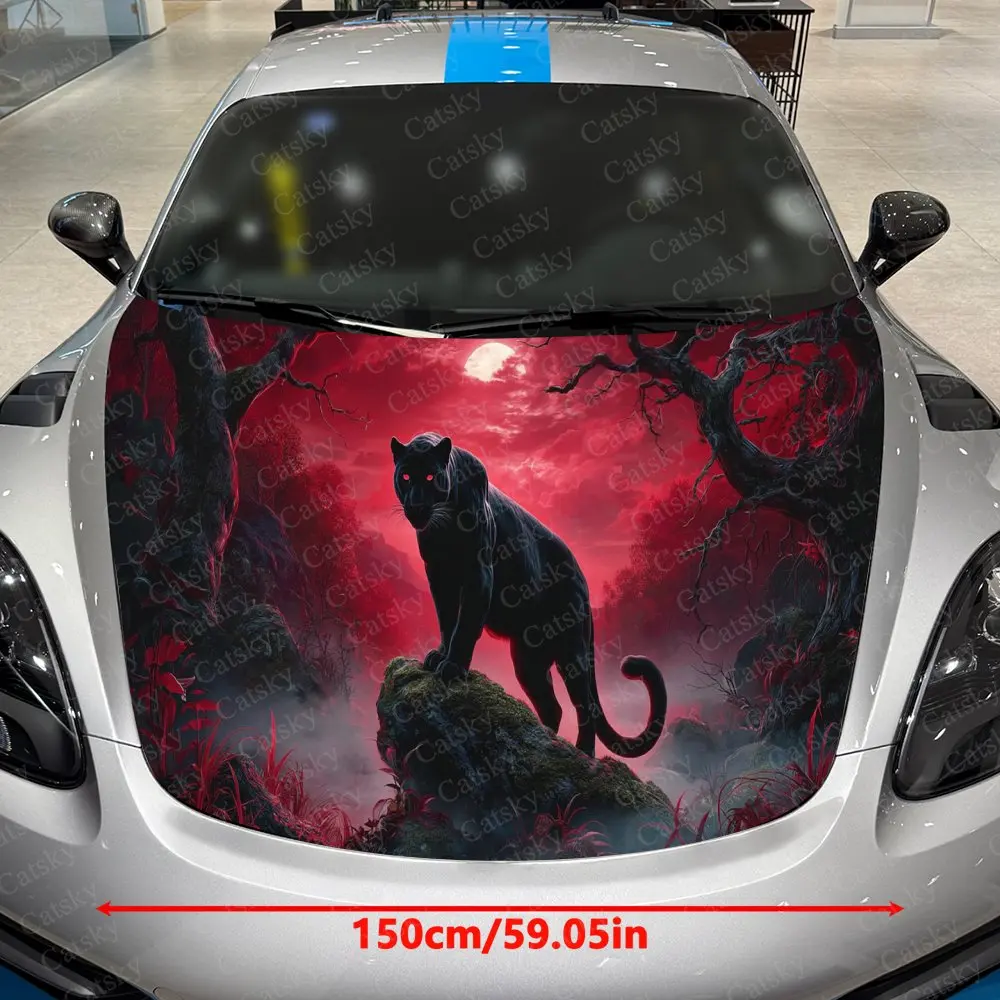 Blood Moon Panther Dominance Car Vinyl Wrap, PVC Waterproof Car Hood Sticker, Self-Adhesive Scratch-Resistant Stickers