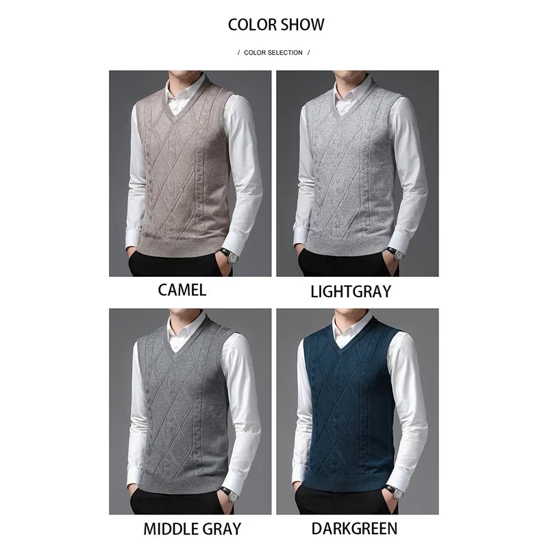 BROWON New Argyle Sweater Vest Solid Color Casual Sleeveless Autumn Winter Clothes Fashion Short Slim Fit Sweater Men Clothes