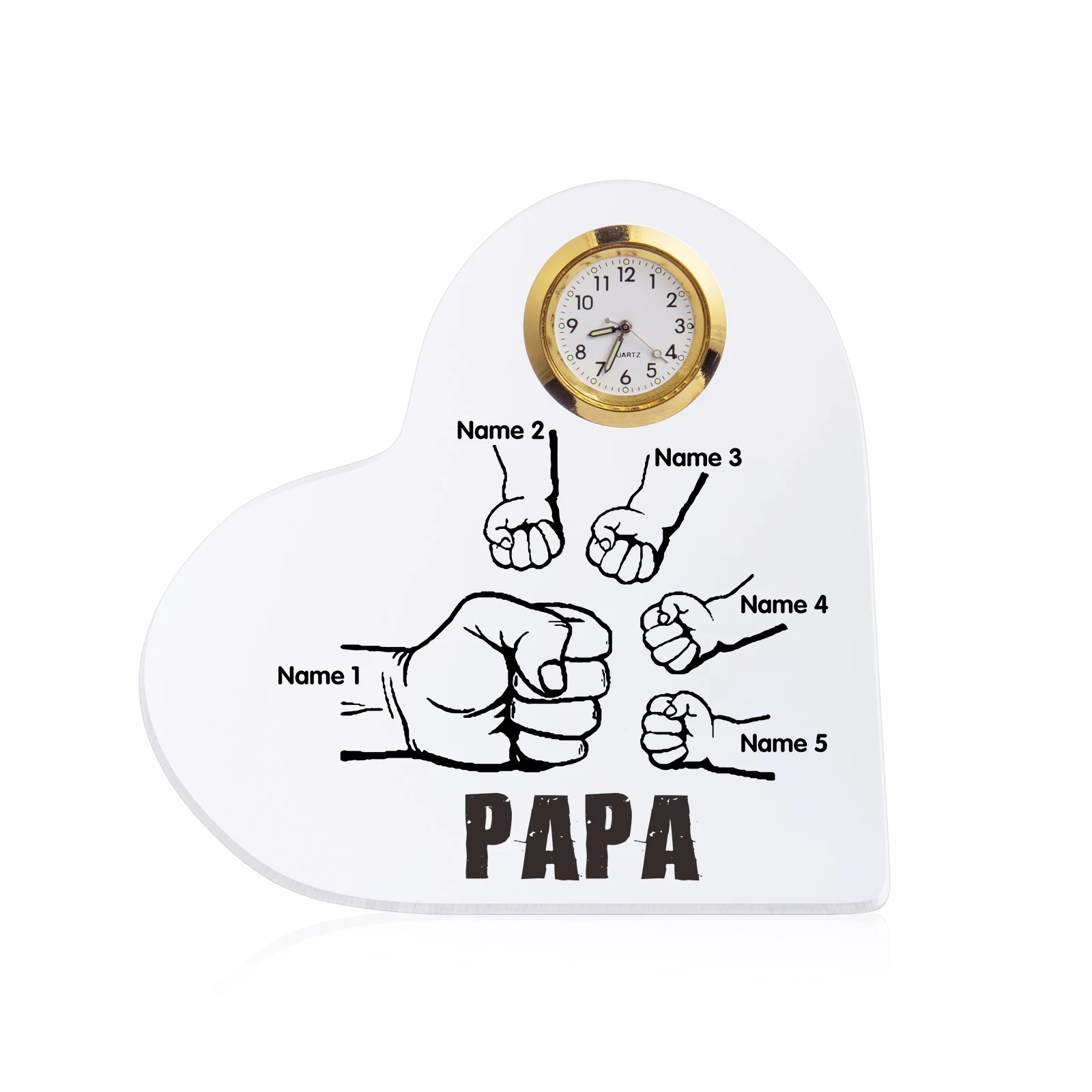 Personalized Papa wooden Frame Clock Acrylic First Names Custom Family Gift With 1-5 Names For Grandpa Papa Father's Day