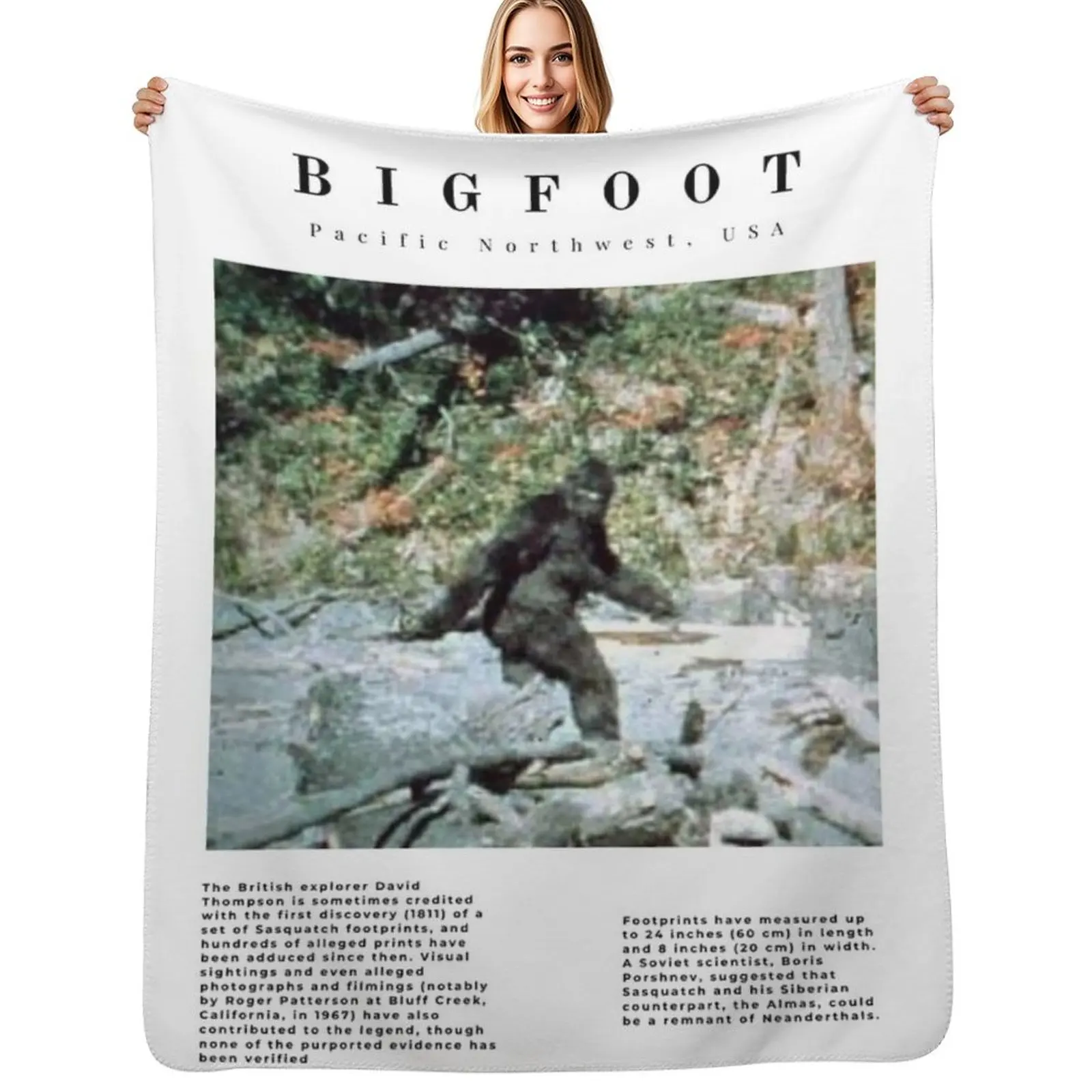 Minimalist Cryptids: Bigfoot Throw Blanket Plush Fuzzy Cozy Blanket for Couch Sofa