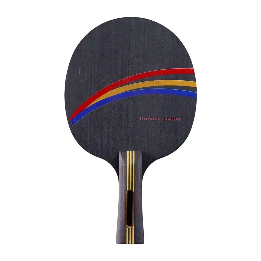 Long Handle Shakehand Table Tennis Paddle Built with 5 Wood 2 Carbon Layers for Crisp Close to Table Shots and Powerful Smashes