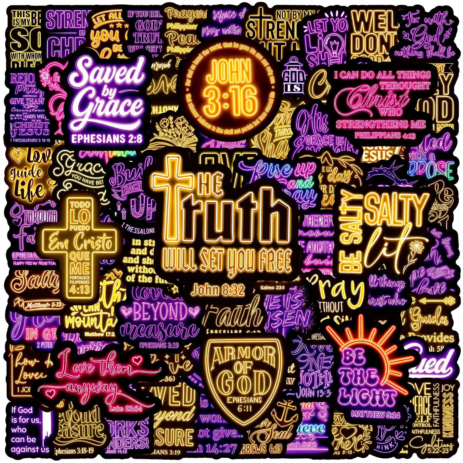 100Pcs  Colorful Jesus Bible God Christian Stickers Decals For Phone Laptop Suitcase Notebook Skateboard Waterproof Stickers