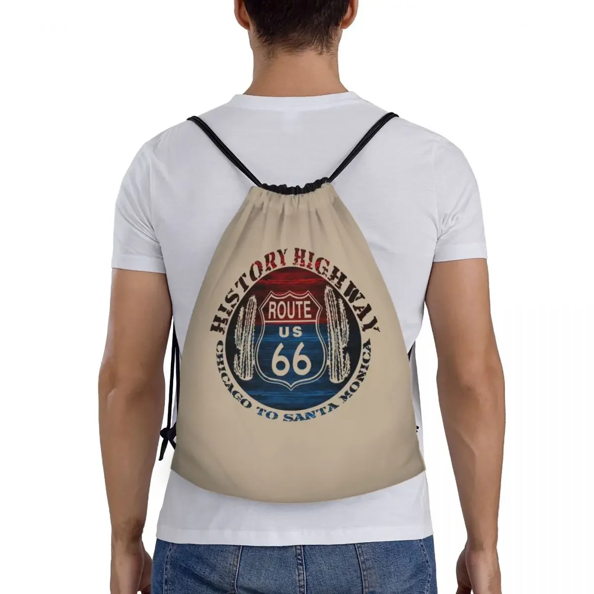 حقيبة ظهر Route 66 America Road Vintage Trip برباط حقيبة رياضية للرجال والنساء حقيبة تسوق #5