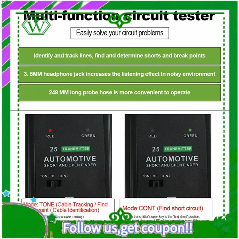 AC34-1Set Automotive Short Open Circuit Finder Tester Car Trucks Cable Tracker Open Short DC Circuit Tester