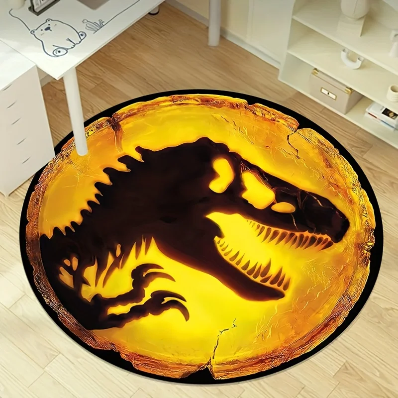 Jurassic T-Rex Round Rug - Soft Polyester Dino Skull Mat for Living Room, Game Room, Yoga Studio & Adventure Decor