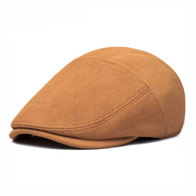 Casual Genuine Leather Hat Cap Suede Sheepskin Beret Warm Winter Lining Cotton Men Boina Hunting Cap/Hat Flap Caps For Men