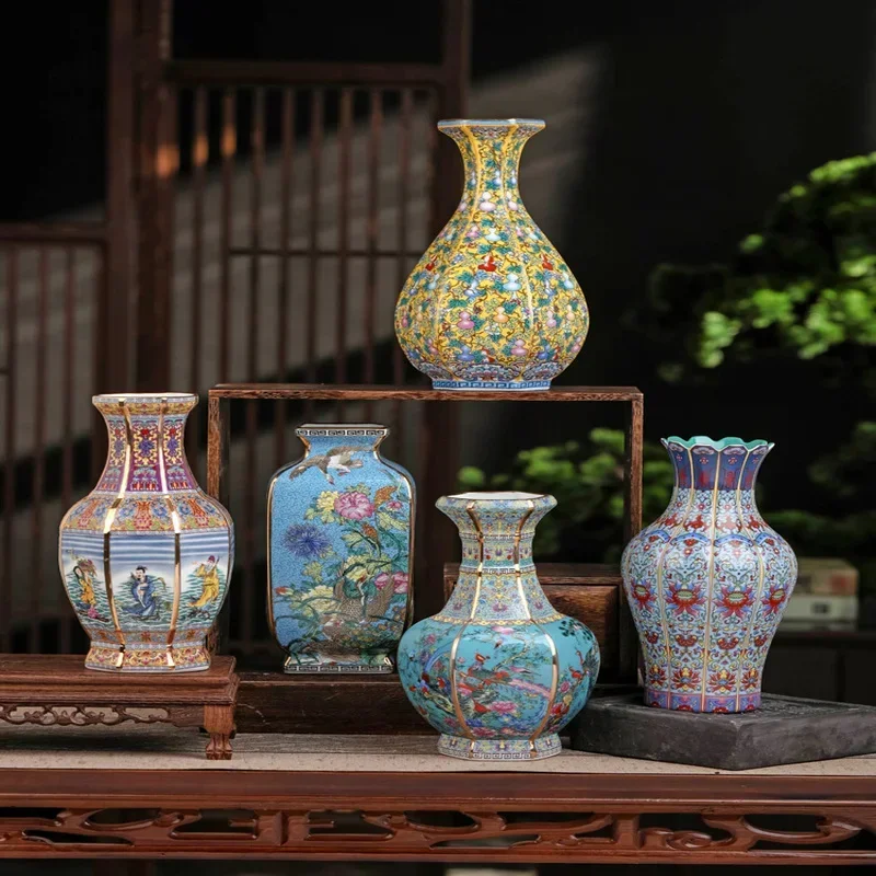 Jingdezhen Porcelain Vase Antique Official Enamel Porch Ornaments Square Porcelain Collection