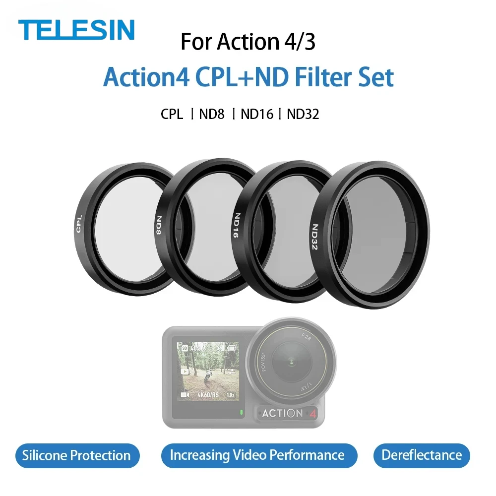 

TELESIN CPL ND 8 16 32 Lens Filter Set for DJI OSMO Action 5 4 3 Aluminium alloy Frame ND CPL Lens Action Camera Accessories