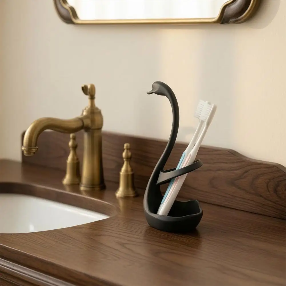 Multi-purpose Storage Rack Toothbrush Holder with Drainage 3d Printed Elegant Swan Storage Rack with Ventilation for Bathroom