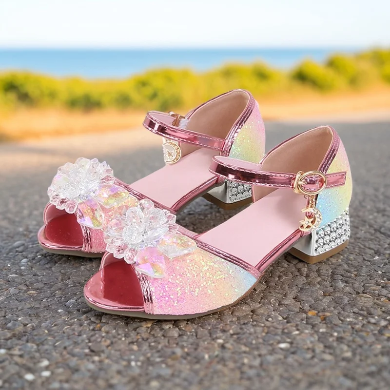 Girls Sandals Pearl Princess Shoes For Children Pretty Girls Leather Fish Mouth Shoes Party Dance Girls Sandals High Heels