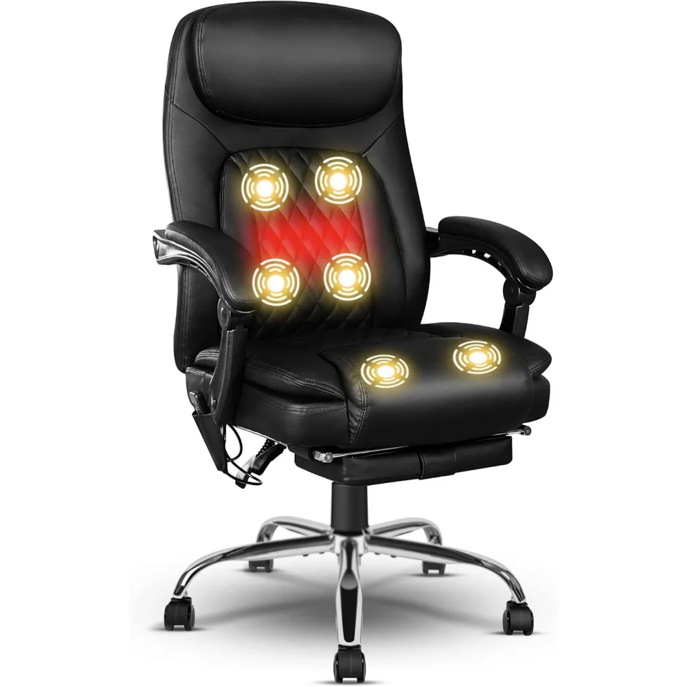 

6 Point Vibrating Massage Office Chair, Faux Leather Executive Office Desk Chair with Heating Function, Reclining Backrest