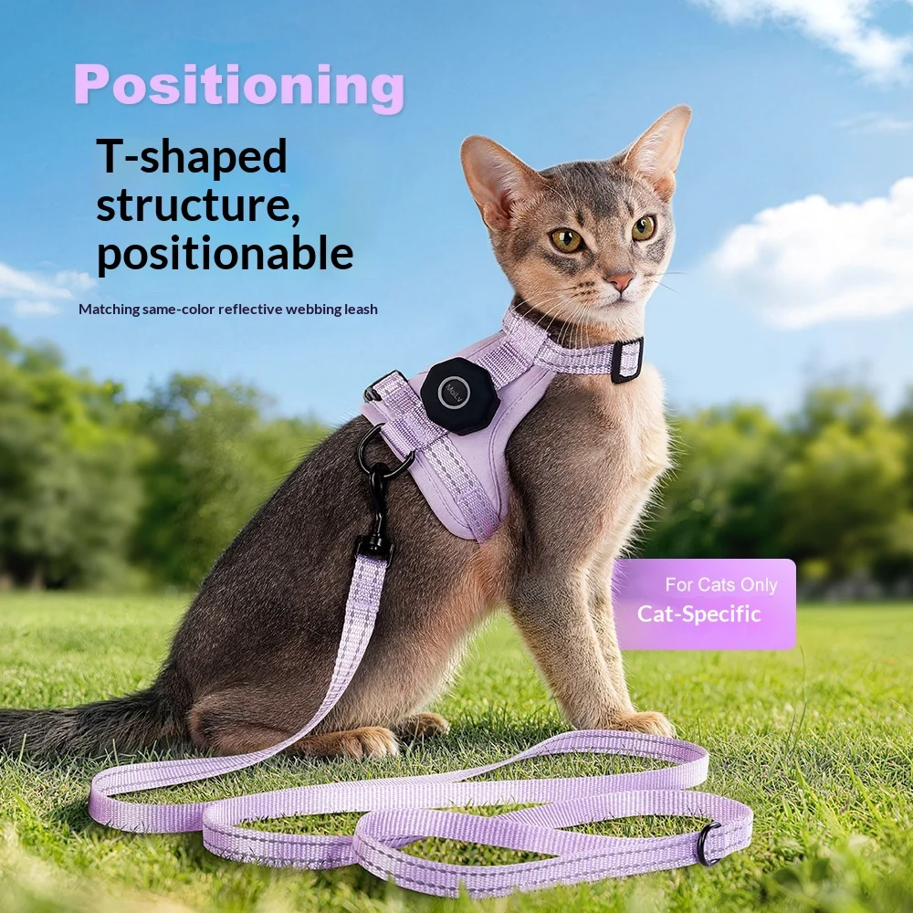 

Cat Harness and Leash Set Escape-Proof Reflective Cat Vest with AirTag Holder Lightweight Adjustable Harness for Walking Outdoor