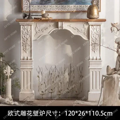 A Country Retro Fireplace Decoration  White Carved Villa Living Room Fireplace Curio Cabinet Photography Backg