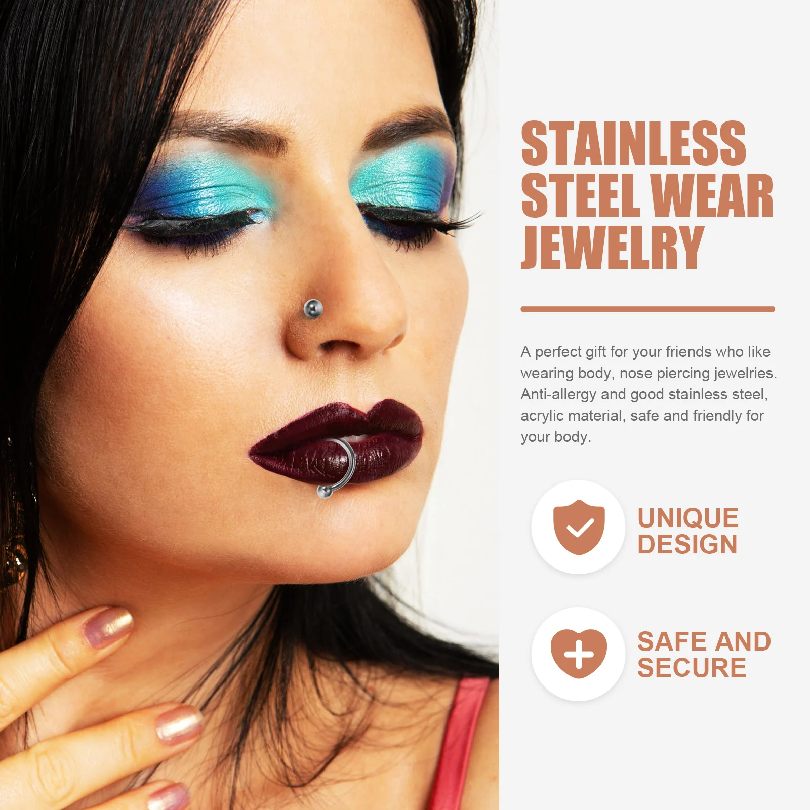 

Stainless Steel Body Jewelry Set Nose Piercings Kit Tools Ring Studs Acrylic Kits Charms Safe Secure Travel Accessories