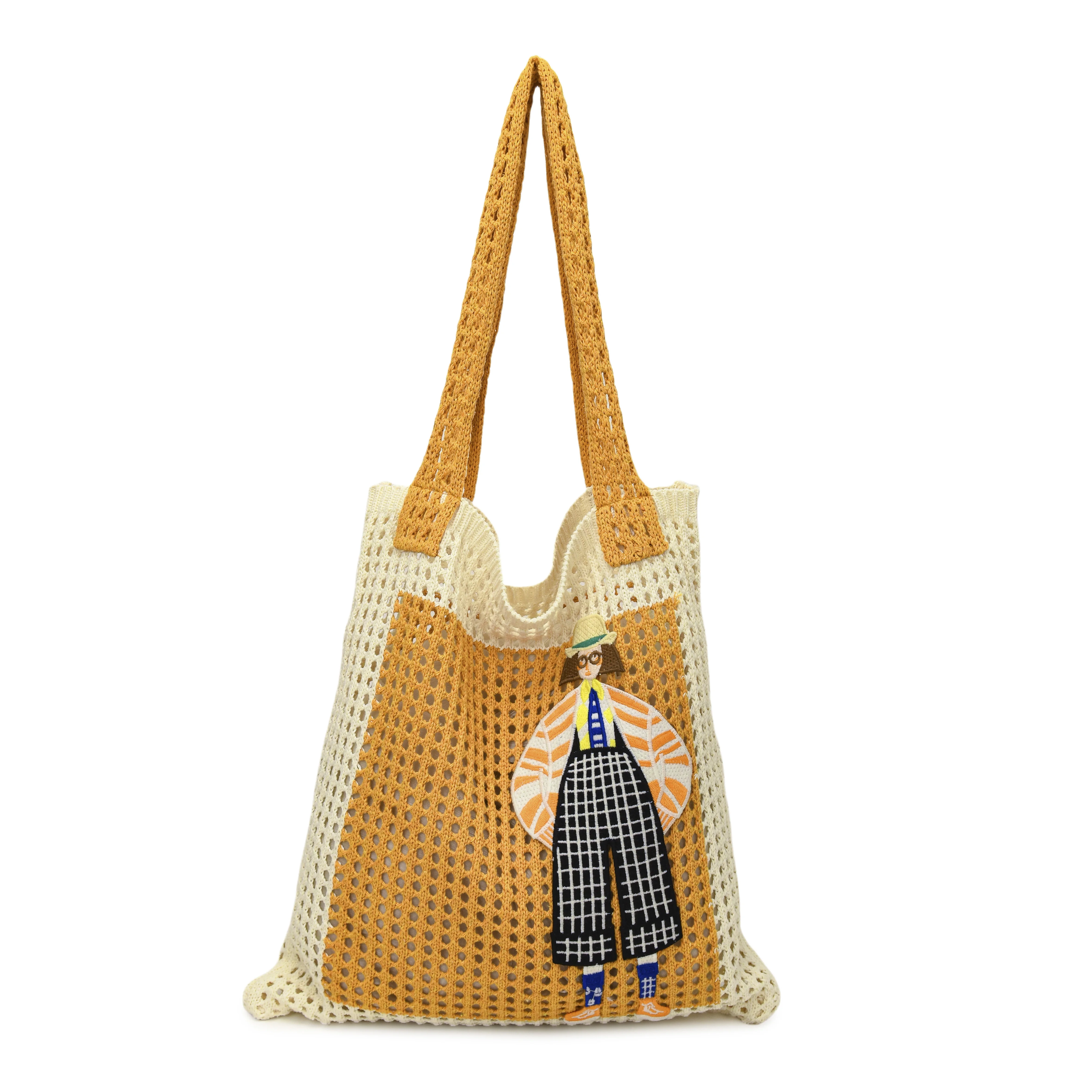 

Женские сумки. Женская полая вязаная сумка меньшинства, новинка 2025 года, большая вместительная тканая сумка на одно плечо, праздничная пляжная сумка