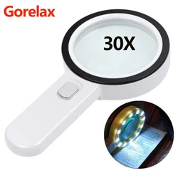 Gorelax 30X Magnifying Glass with 12 Leds Light, Handheld Magnifier With Large Double Lens Glass Magnifier for Seniors Reading