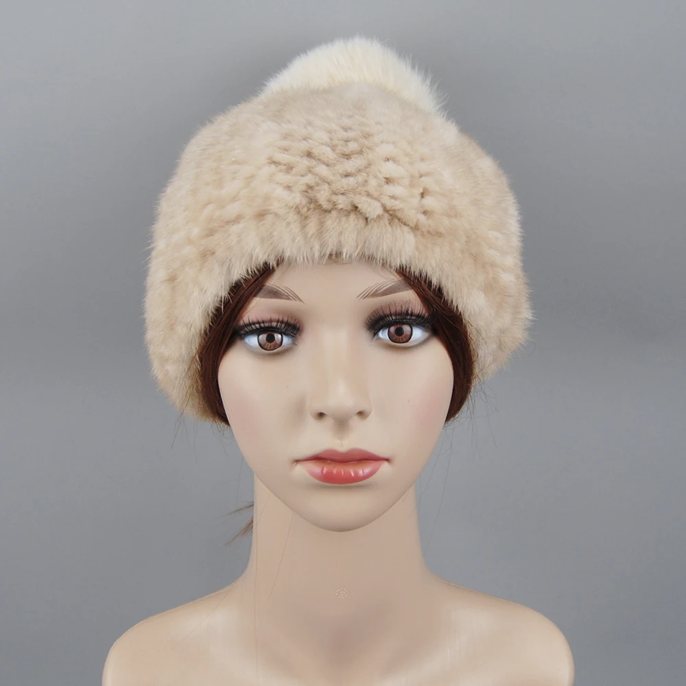 2024 New Style Russian Fashion All-Match Soft Solid Color Adjustable Christmas Hat Women'S Winter Warm Full Mink Fur Beanies Hat