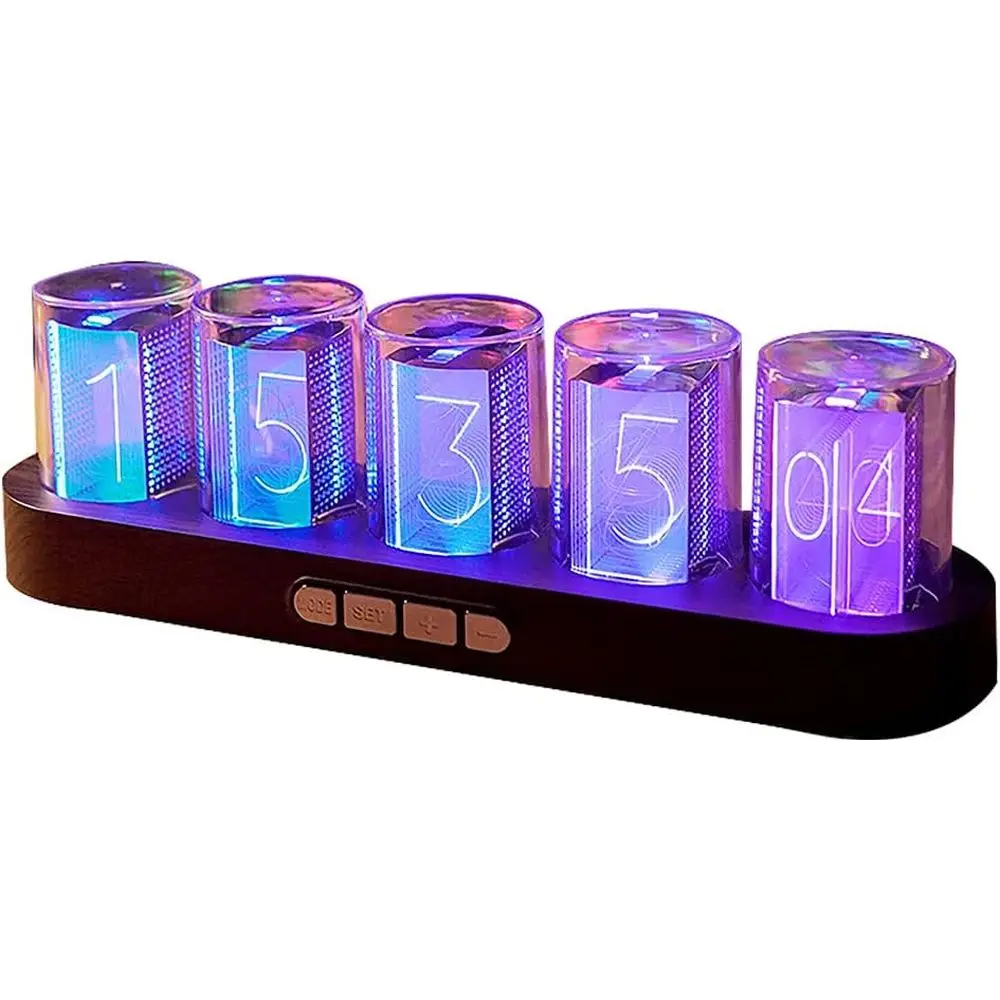 

RGB LED Nixie Tube-Style Clock with 16 Million Color Options and Elegant Gift Packaging