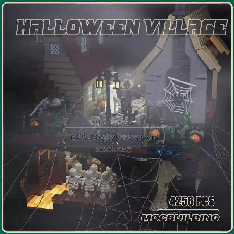 Seasonal MOC Haunted Building Block Skeleton Halloween Village Diy Assembly Bricks Plants Flowers Toys for Children Gift
