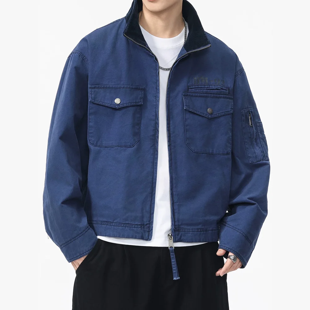 

Men Washed Cotton Old Retro Casual Loose Korean Streetwear Fashion Short Cargo Jacket Spring Autumn Bomber Coat Man Outerwear