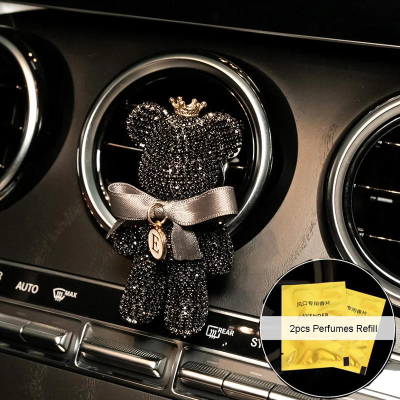 Wholesale Cute Diamond Crystal Car Air Freshener Vent Clip Decor Cartoon Bear Car Perfume Fragrance Auto Diffuser Scent