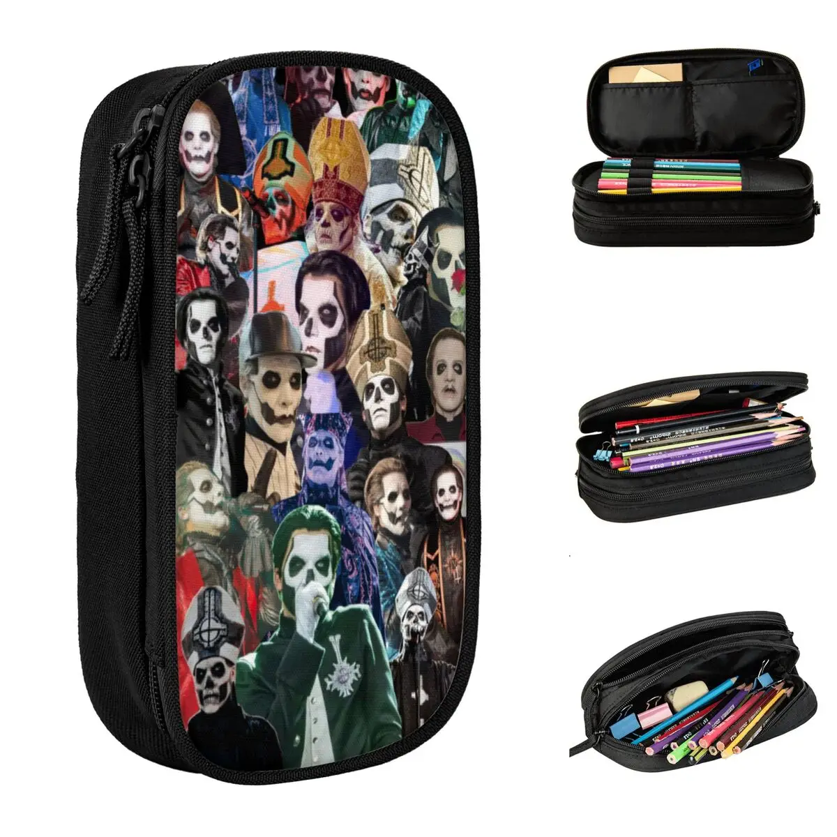 

Большой пенал Ghost Rock с металлическим ремешком, офисные принадлежности, двухслойный пенал, женская косметичка, подарок