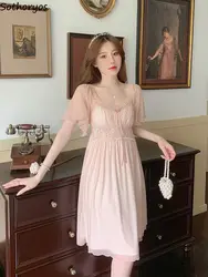 Nightgowns Women Sweet Ladies Summer Feminine Popular New Sleepwear Simple Daily Ulzzang Leisure Solid Nightwear Basic Sexy Ins