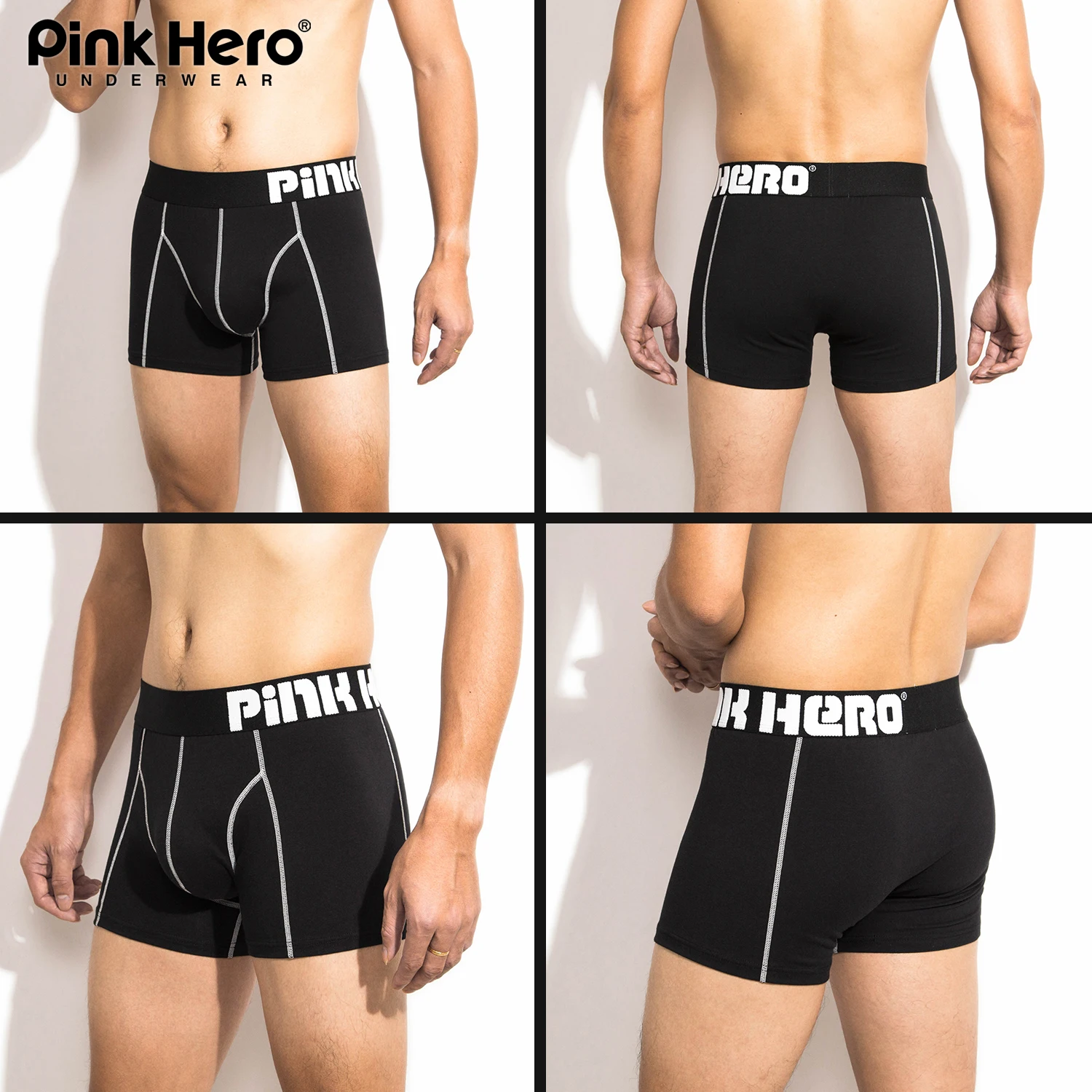 PINKHERO-Calzoncillos cómodos y suaves para hombre, ropa interior de algodón, Bóxer elegante, 4 paquetes