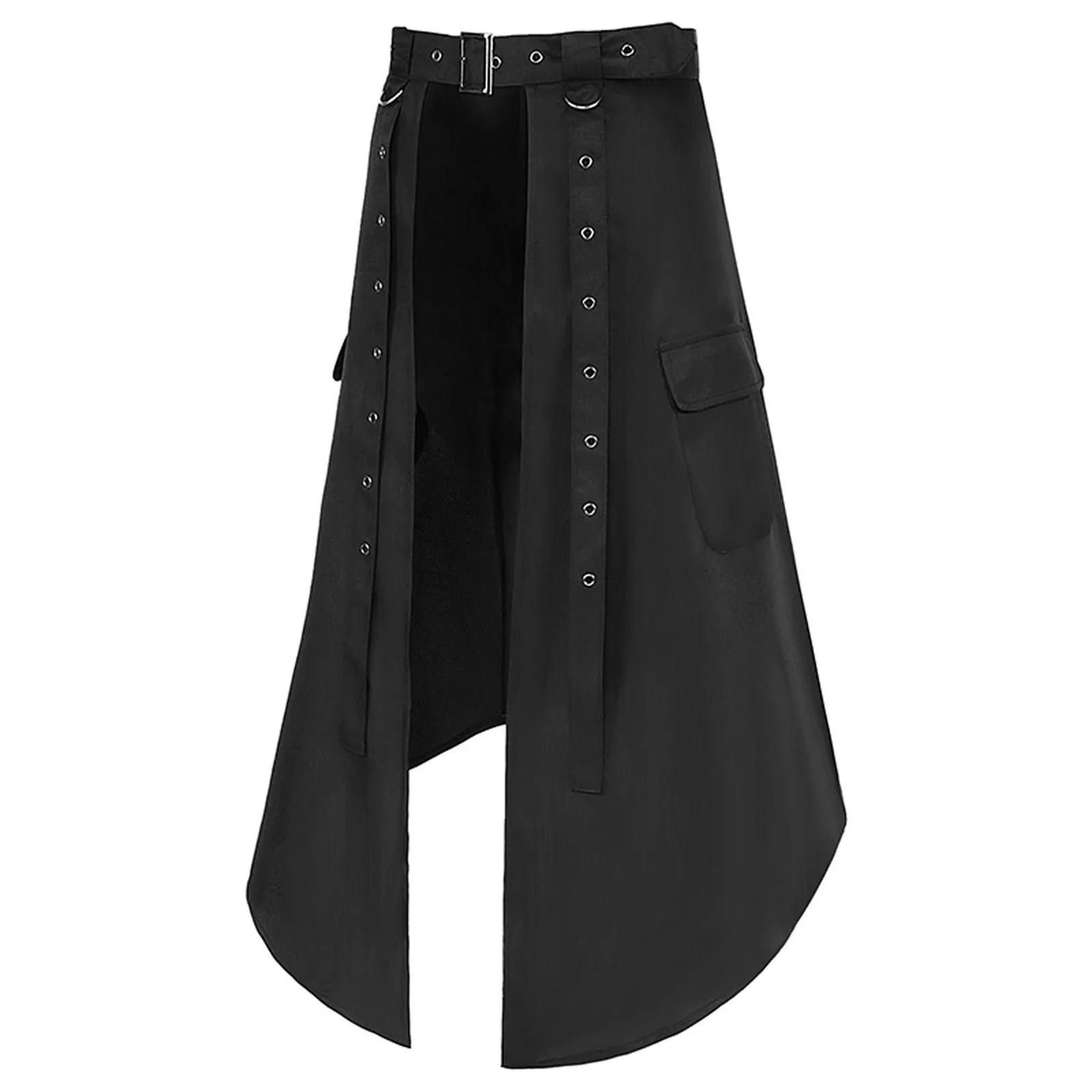 Cosplay Punk Geplooide Rok Heren Gothic Lederen Riem Middeleeuwse Romeinse Krijger Kilt Metalen Clothe Asymmetrie Zwart Halloween Kostuum