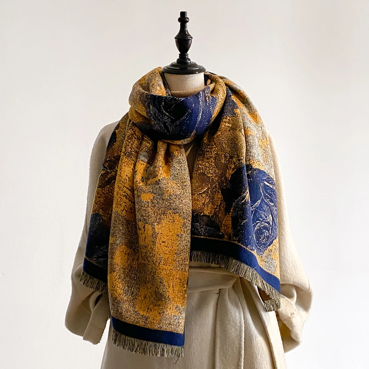 Winter Warm Pashmina Scarf Luxury Tassel Shawl for Women, Made of Imitation Cashmere, Thickened and Warp - knitted, Cold proof