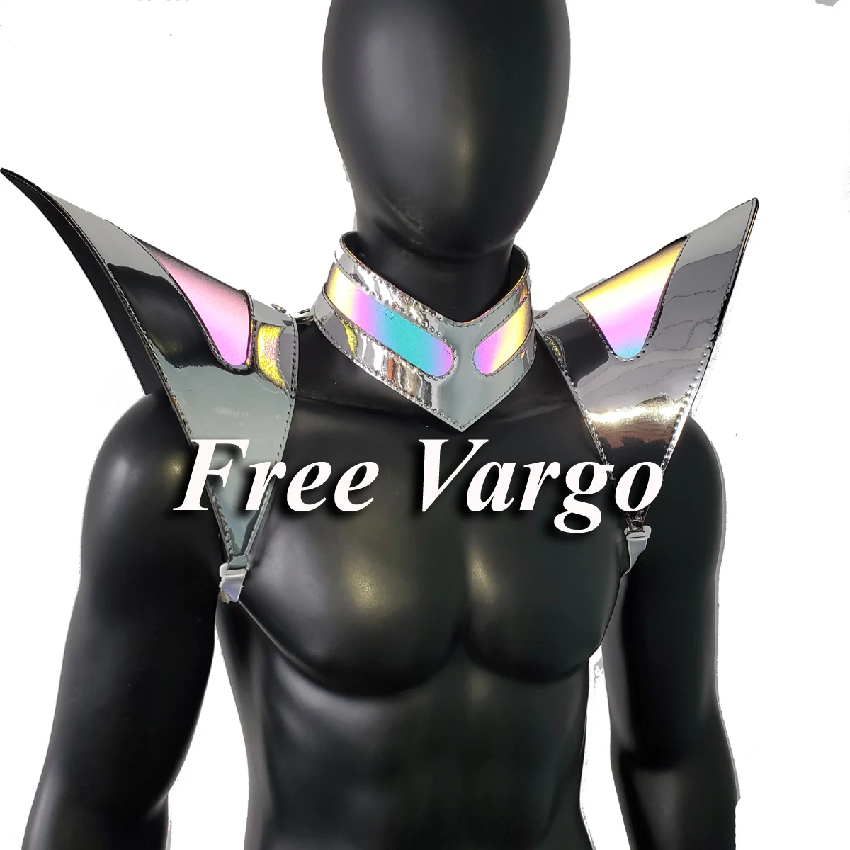 

Burning Man Holographic Silver Edge Reflective Shoulder Armor,Rave Festival Costume Shoulder Armor Outfit Clothing