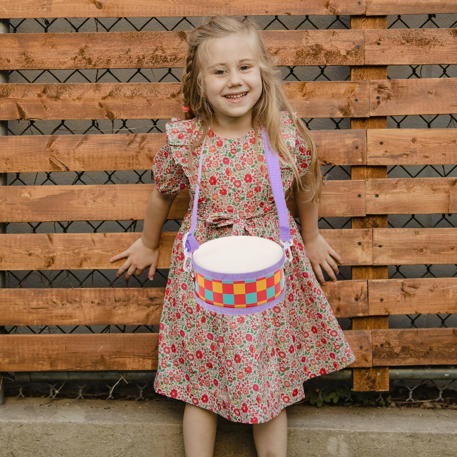 Kinder-Schlagzeug-Set, verstellbarer Riemen, doppelseitiges Holz-Percussion-pädagogisches Musikinstrument für Kleinkinder und Kinder