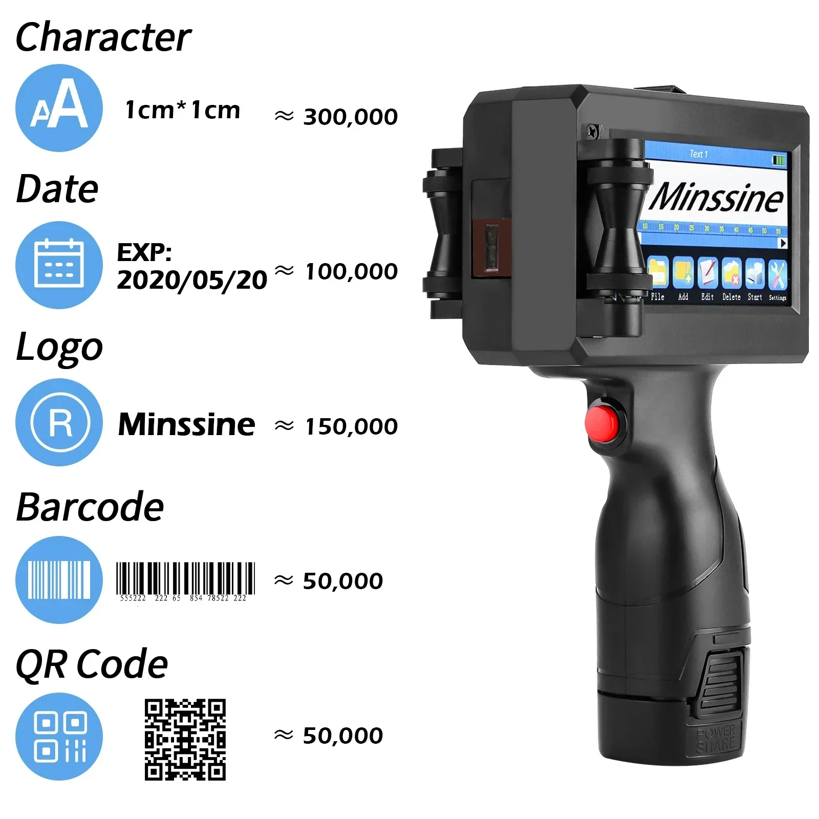 Handheld Inkjet Printer 12.7/25.4mm for QR Barcode Batch Date Number Logo Expiry Date Coding Machine Non-encrypted 25 Languages