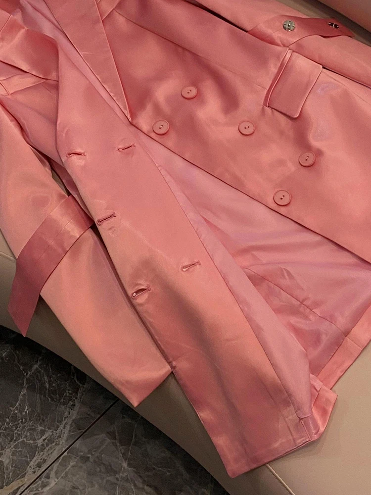 La signora in raso di qualità ha progettato un Mini abito Blazer rosa corto da donna in stile elegante da ufficio solido a maniche lunghe