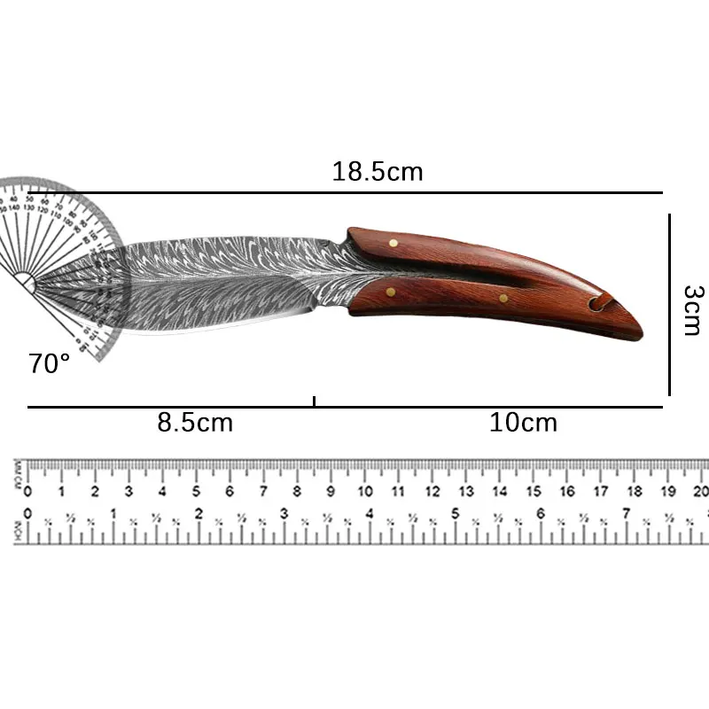 Feather Pattern Outdoor Portable Small Straight Knife Wilderness Straight Knife Portable Knife image 3
